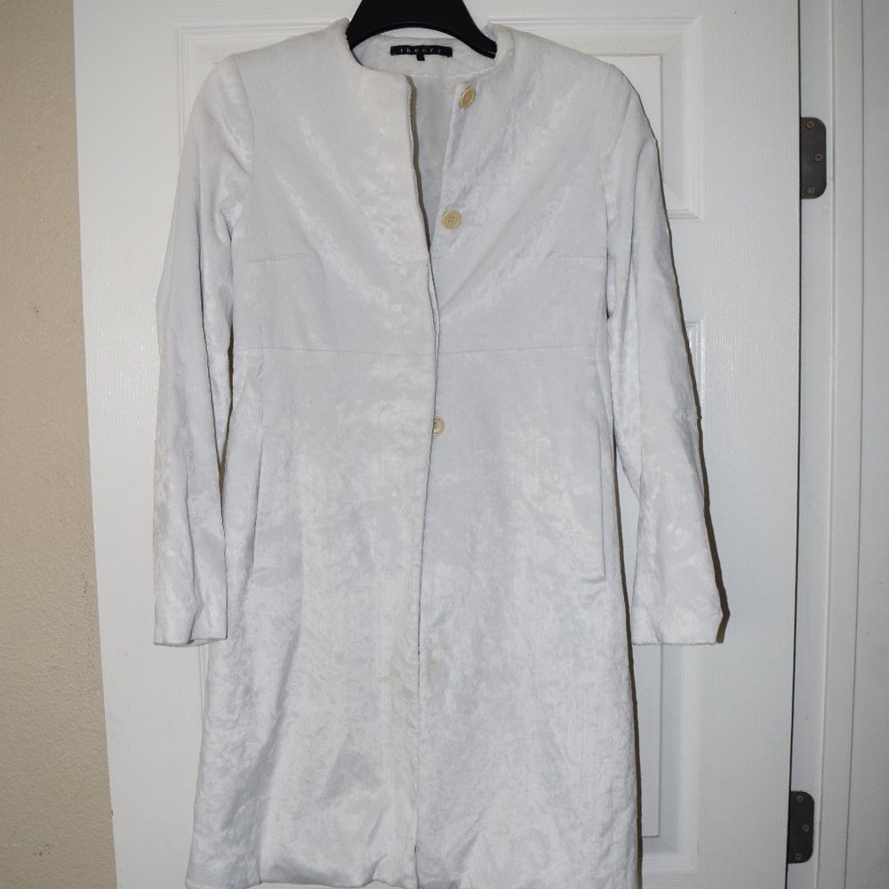Theory White Cotton Button Up Jacket